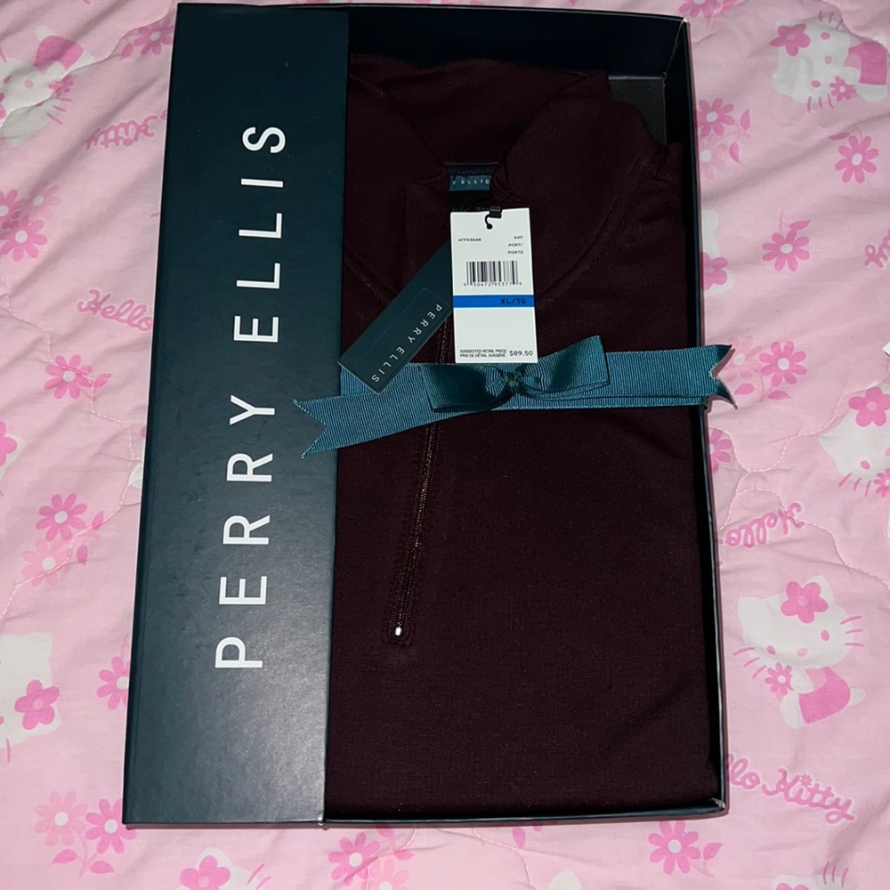 Perry Ellis Men’s Half-zip sweater in maroon.